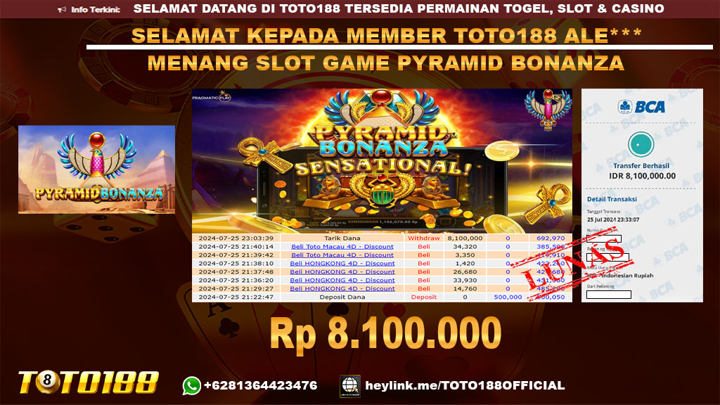 Bukti JP Kemenangan SLOT GAME PYRAMID BONANZA 25 jul 24