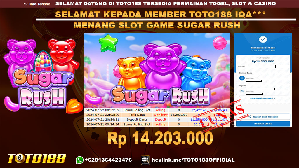 Bukti JP Kemenangan SLOT GAME SUGAR RUSH 21 jul 24