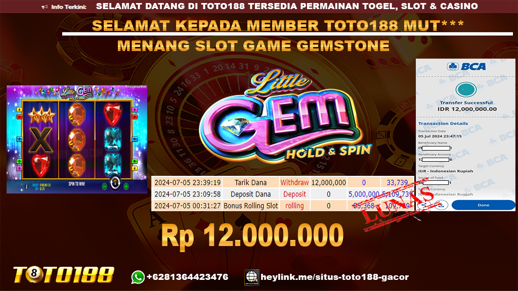 Bukti jp kemenangan slot game gemstone 5 july 2024