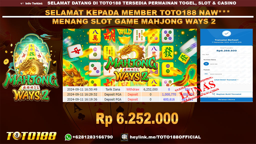 Bukti JP Kemenangan SLOT GAME MAHJONG WAYS 2 11 SEP 24