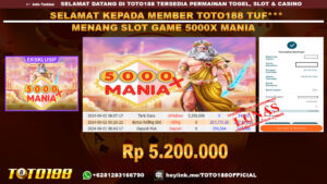 Bukti JP Kemenangan SLOT GAME 5000X MANIA 1000 02 Sept 24