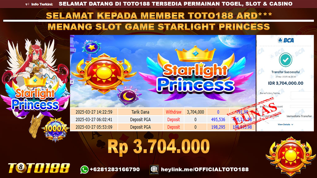 Bukti JP Kemenangan SLOT GAME STARLIGHT PRINCESS 27 MAR 25