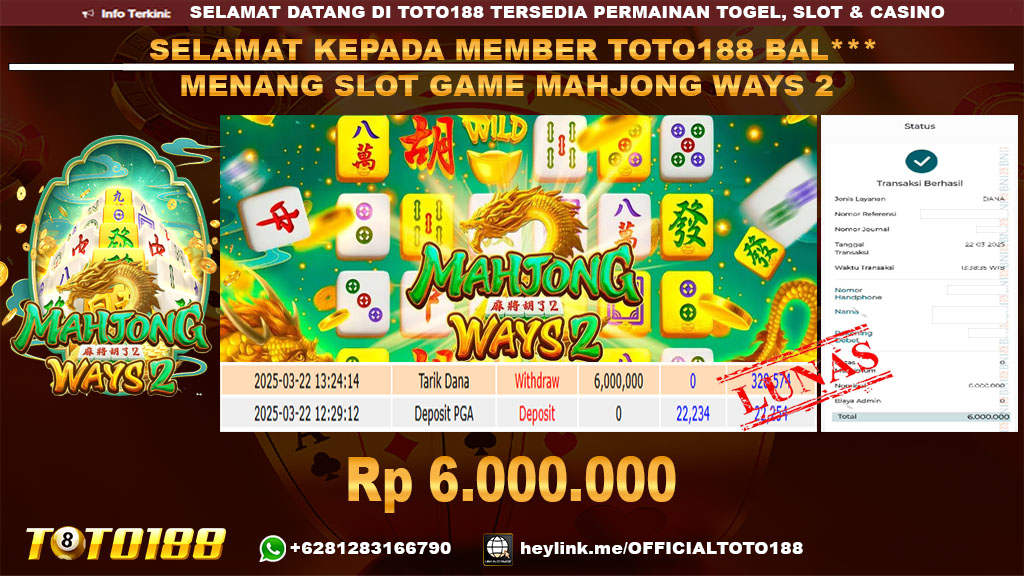 Bukti JP Kemenangan SLOT GAME MAHJONG WAYS 2 22 MAR 25