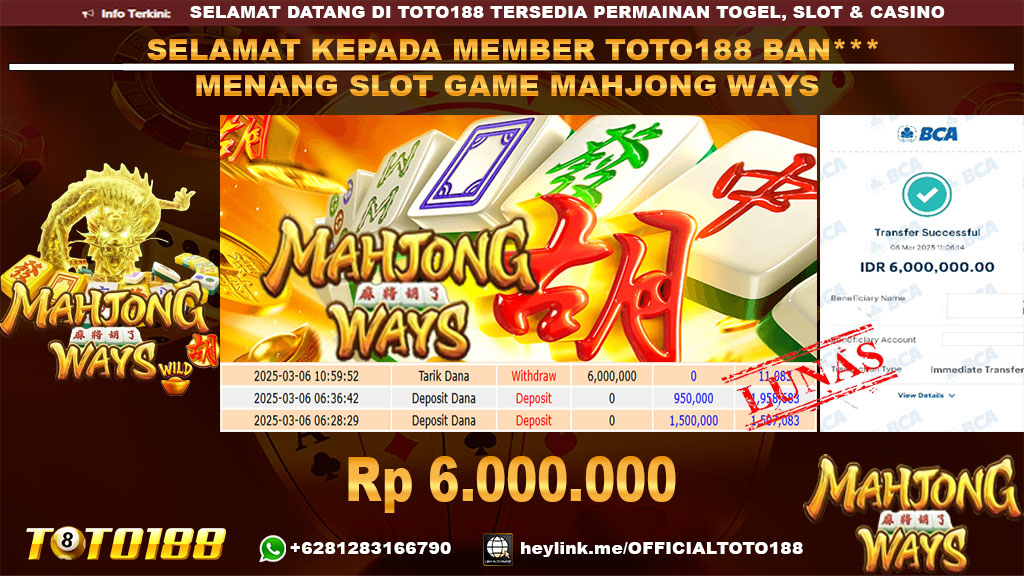 Bukti JP Kemenangan SLOT GAME MAHJONG WAYS 06 MAR 25