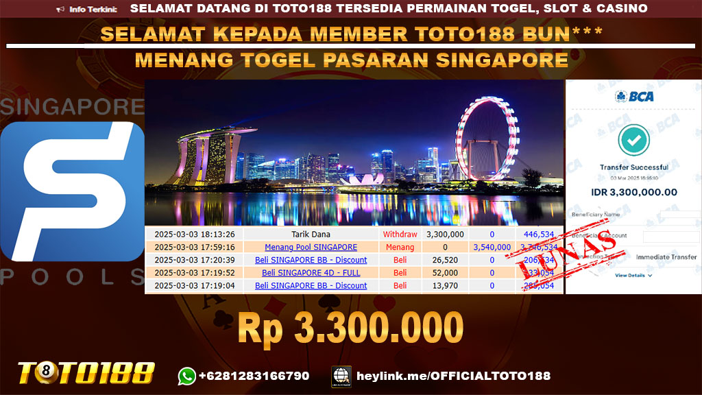 Bukti JP Kemenangan TOGEL PASARAN SINGAPORE POOLS 03 MAR 25