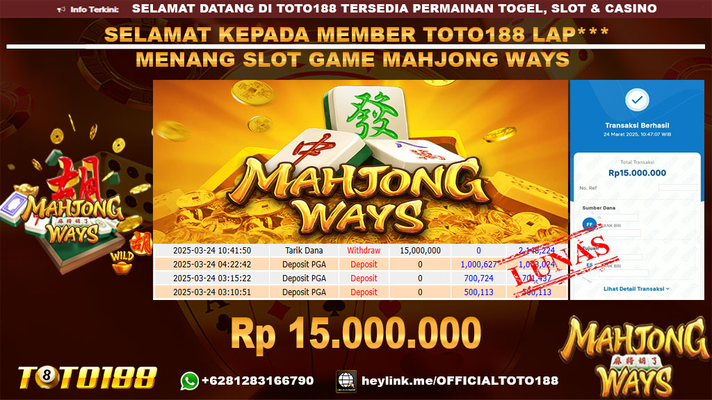 Bukti JP Kemenangan SLOT GAME MAHJONG WAYS 24 MAR 25