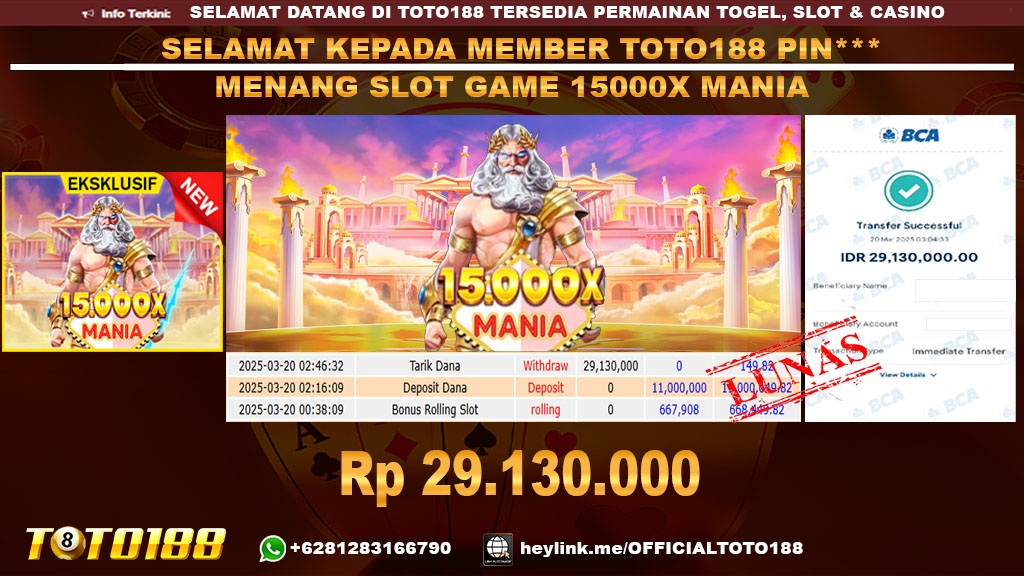 Bukti JP Kemenangan SLOT GAME 15000X MANIA 20 MAR 25