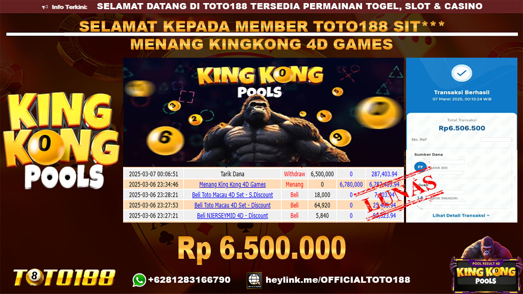 Bukti JP Kemenangan KINGKONG 4D GAMES 07 MAR 25