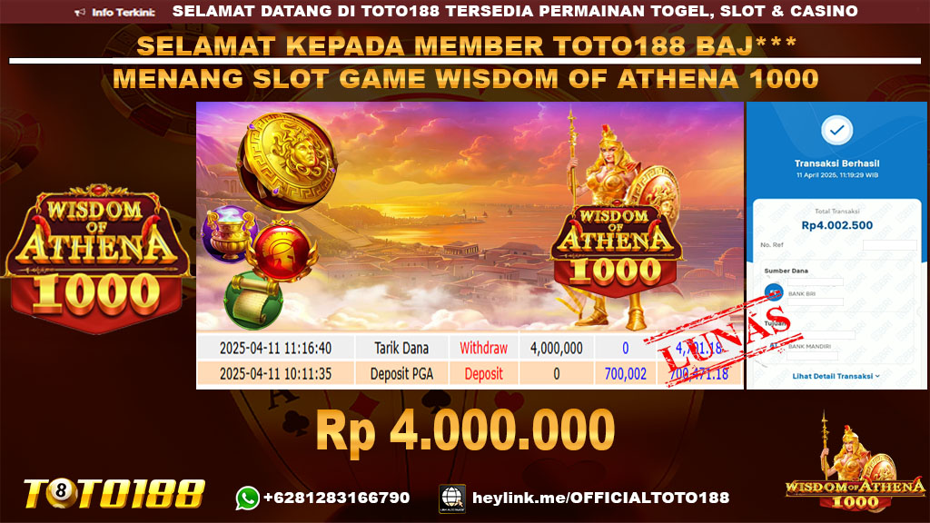 Bukti JP Kemenangan SLOT GAME WISDOM OF ATHENA 1000 11 APR 25