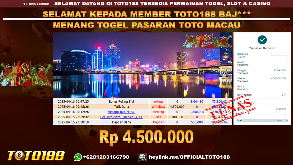 Bukti JP Kemenangan TOGEL PASARAN TOTOMACAU 16 APR 25