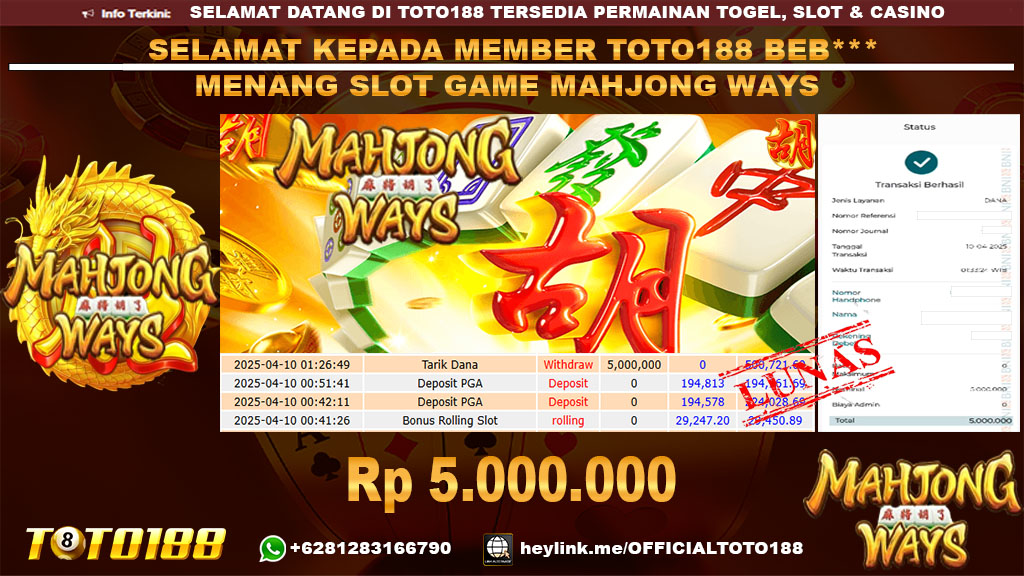 Bukti JP Kemenangan SLOT GAME MAHJONG WAYS 10 APR 25