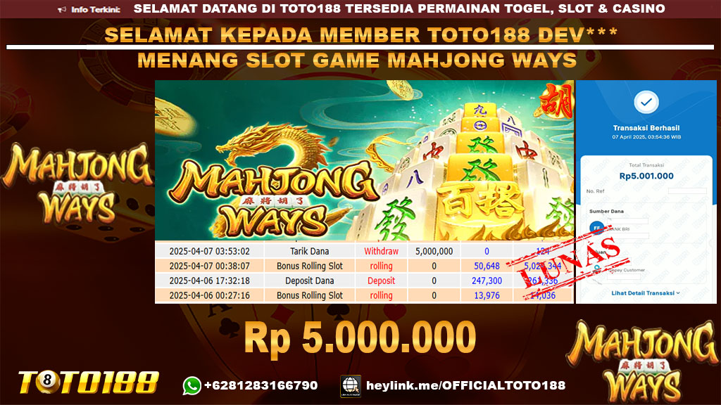 Bukti JP Kemenangan SLOT GAME MAHJONG WAYS 07 APR 25