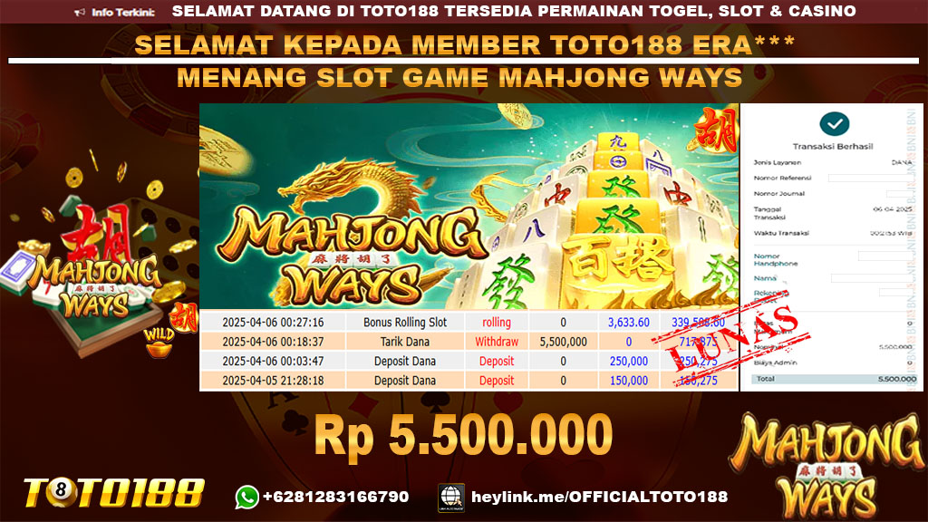 Bukti JP Kemenangan SLOT GAME MAHJONG WAYS 06 APR 25