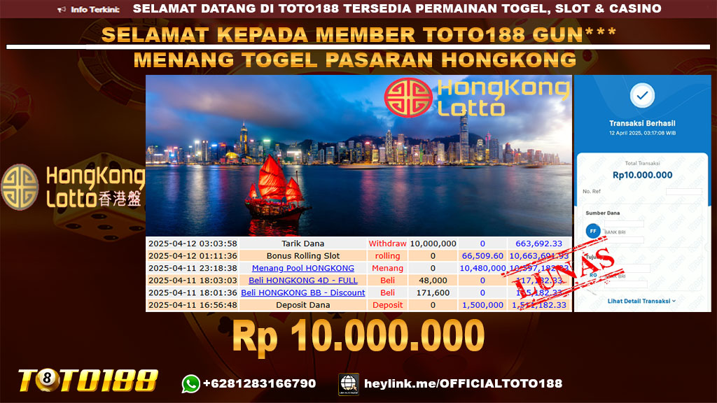 Bukti JP Kemenangan TOGEL PASARAN HONGKONG 12 APR 25