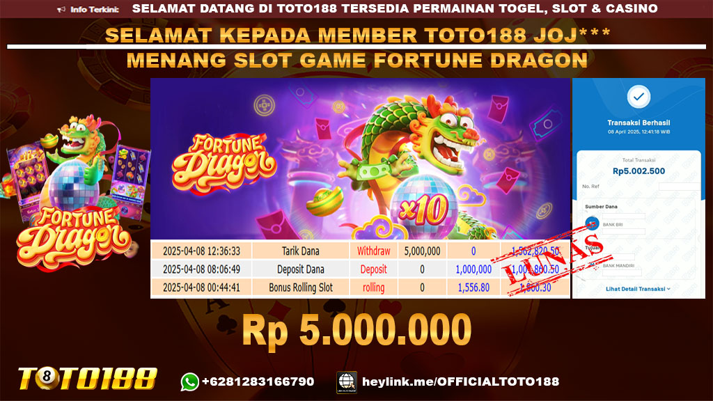 Bukti JP Kemenangan SLOT GAME FORTUNE DRAGON 08 APR 25