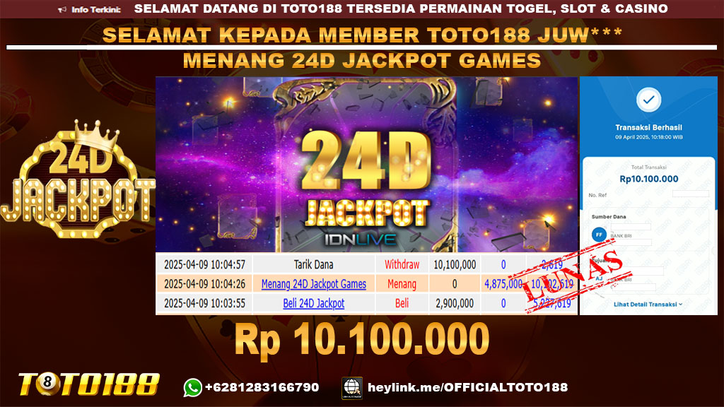 Bukti JP Kemenangan 24D JACKPOT GAMES 09 APR 25