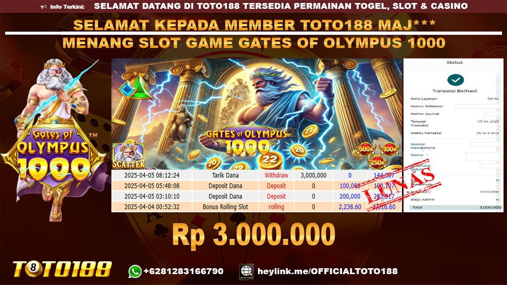 Bukti JP Kemenangan SLOT GAME GATES OF OLYMPUS 1000 05 APR 25
