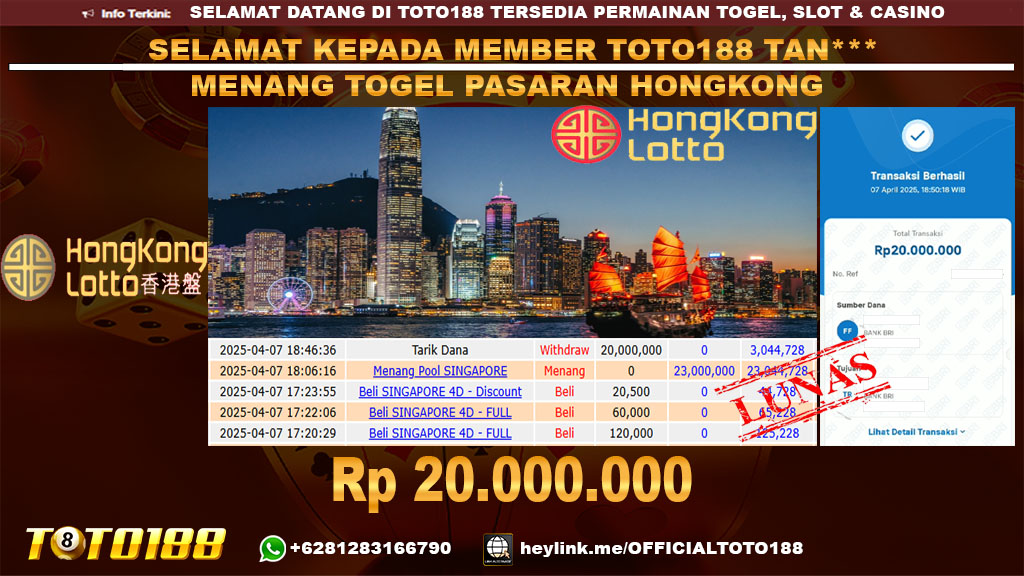 Bukti JP Kemenangan TOGEL PASARAN HONGKONG 07 APR 25