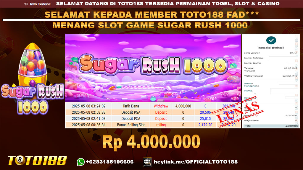 Bukti JP Kemenangan SLOT GAME SUGAR RUSH 1000 08 MEI 25