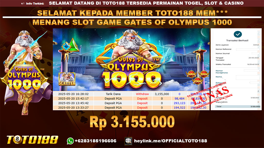 Bukti JP Kemenangan SLOT GAME GATES OF OLYMPUS 1000 20 MEI 25