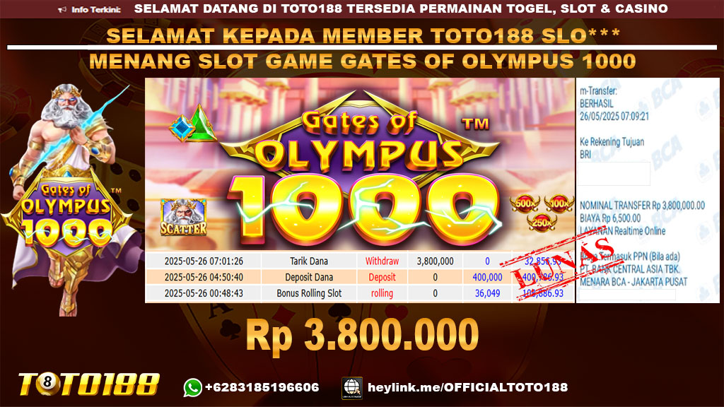 Bukti JP Kemenangan SLOT GAME GATES OF OLYMPUS 1000 26 MEI 25