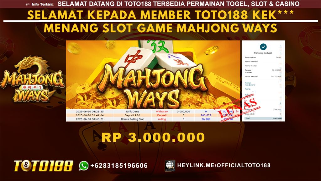 Bukti JP Kemenangan SLOT GAME MAHJONG WAYS 30 JUN 25