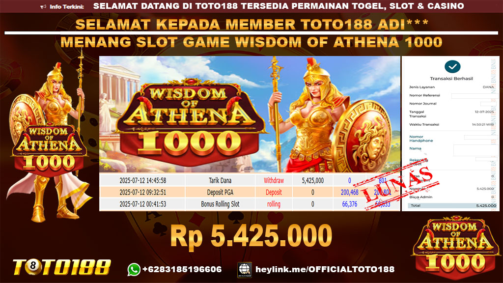 Bukti JP Kemenangan SLOT GAME WISDOM OF ATHENA 1000 12 JUL 25