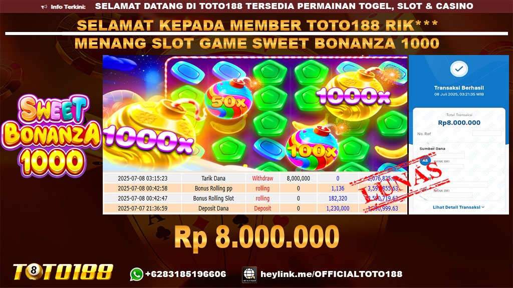 Bukti JP Kemenangan SLOT GAME SWEET BONANZA 1000 08 JUL 25